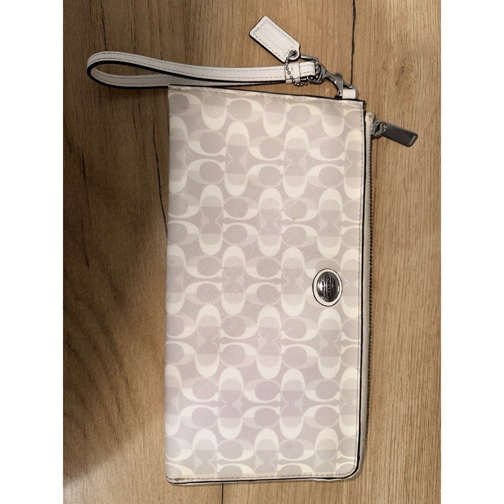 Coach Peyton Dream C Slim Zip Around Wallet Wristlet Gray White Hang Tag  G - Picture 4 of 11